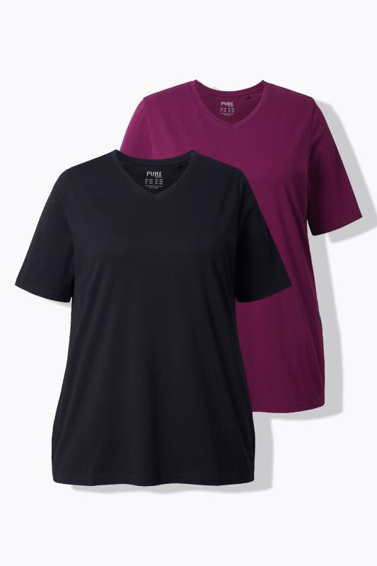 T-shirts en coton bio. Col en V et manches courtes. Lot de 2