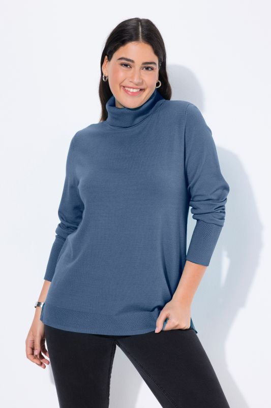 Pull à col roulé, manches longues avec larges bords-côtes