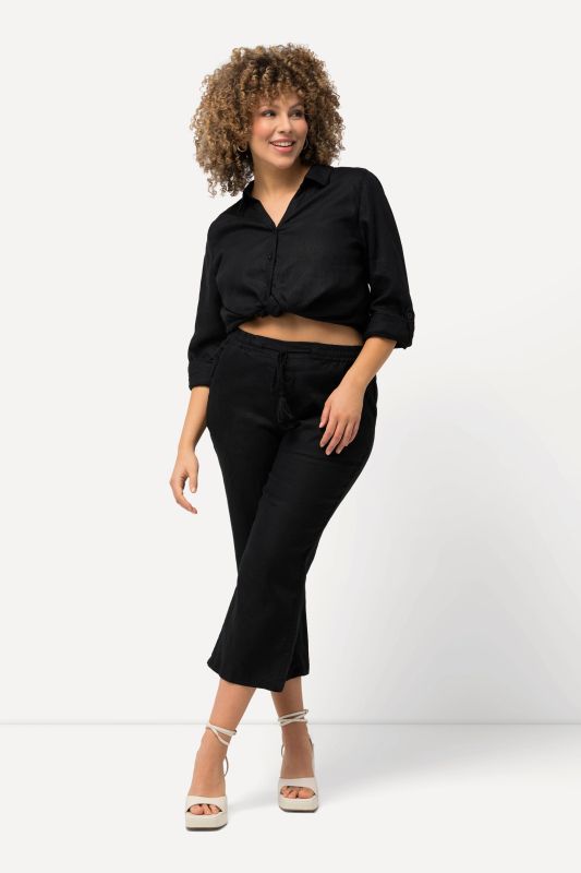 Pantalon 7/8 en lin, naturellement respirant. Taille élastique