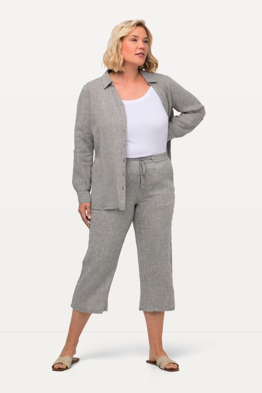 Pantalon 7/8 en lin, naturellement respirant. Taille élastique