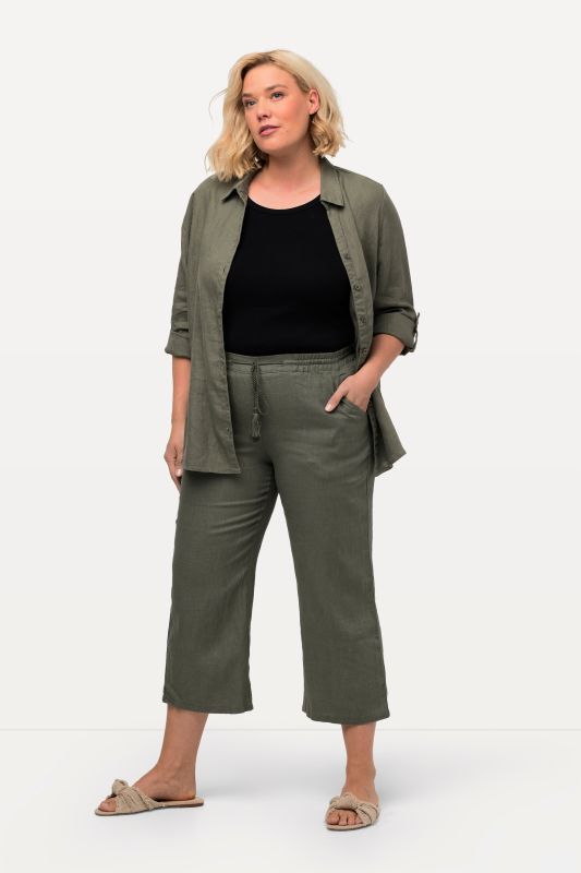 Pantalon 7/8 en lin, naturellement respirant. Taille élastique