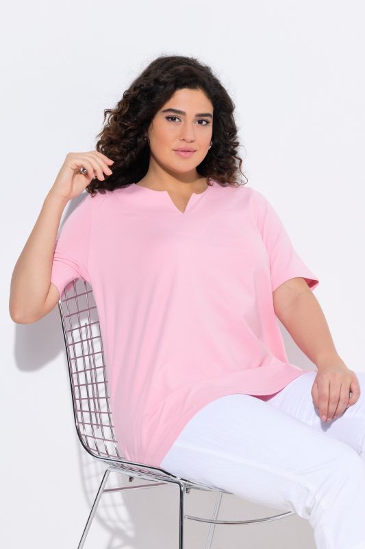 T-shirt manches courtes et col tunisien, coupe évasée