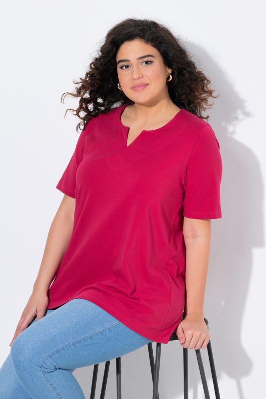 T-shirt manches courtes et col tunisien, coupe évasée
