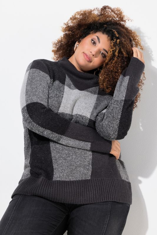 Pull à col montant et manches longues, motif à carreaux