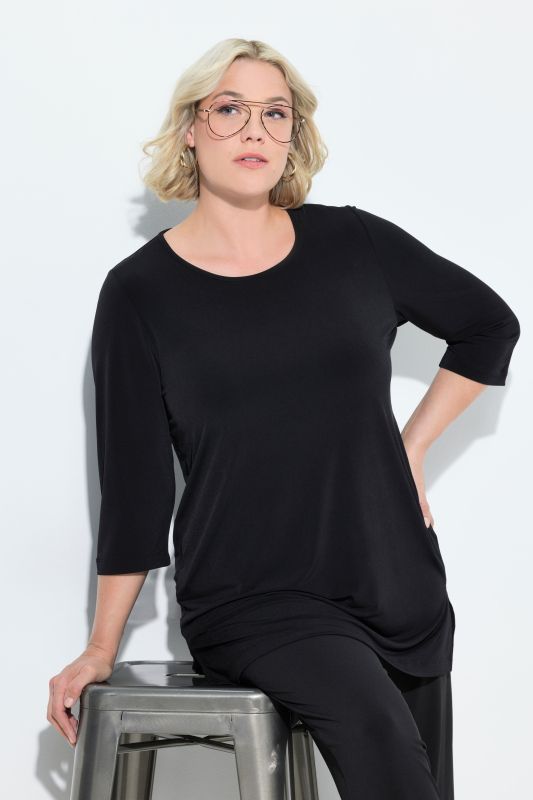 T-shirt long à col rond et manches 3/4
