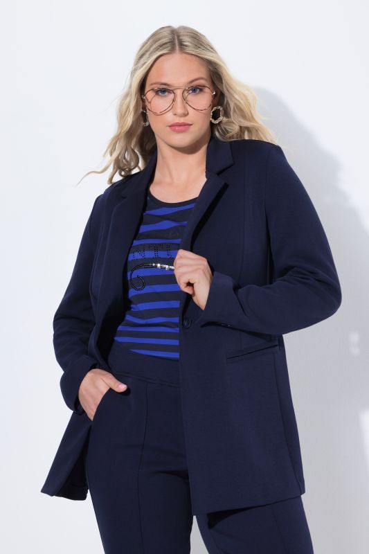 Blazer en jersey stretch, point de Rome. Col à revers, coupe évasée