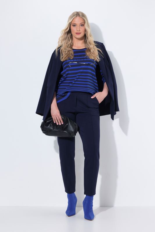 Pantalon point de Rome, jambe carotte. Taille élastique, plis fantaisie