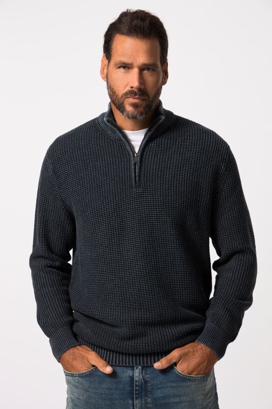 Pull camionneur au look vintage, empiècement avec col montant et zip