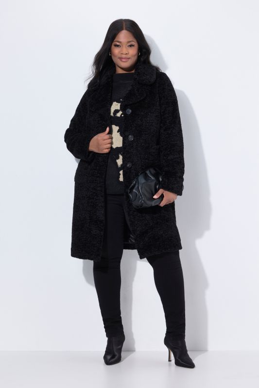 Manteau style astrakan en fourrure d'imitation, col à revers