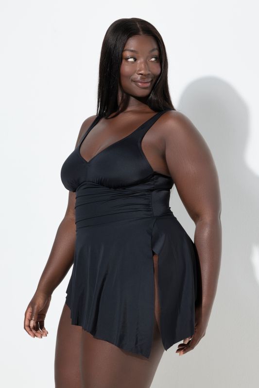 Robe de bain avec drapé, bonnets souples et maillot de bain intégré
