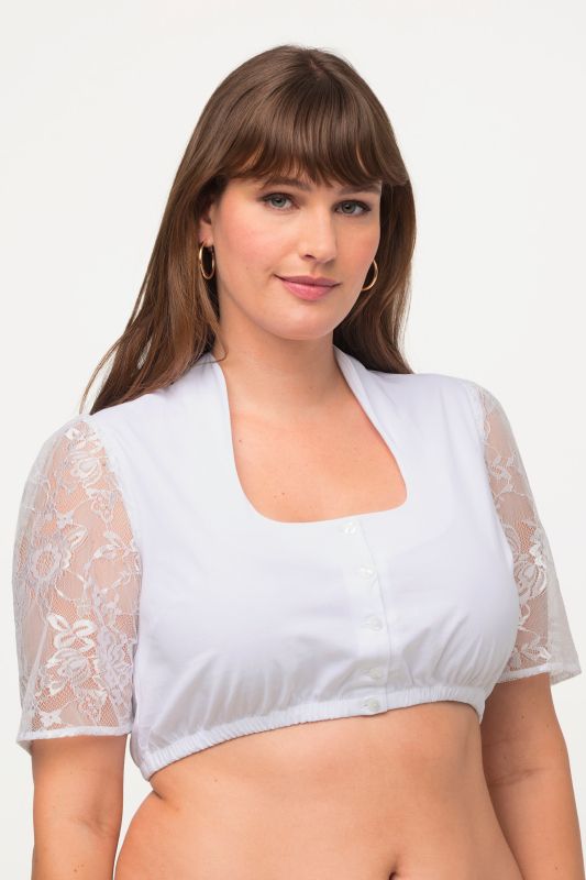 Chemisier traditionnel Dirndl. Manches courtes. Décolleté carré et col montant