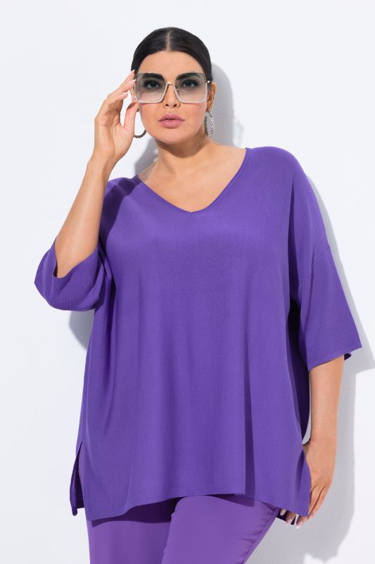 Pull oversize, encolure en V et manches courtes