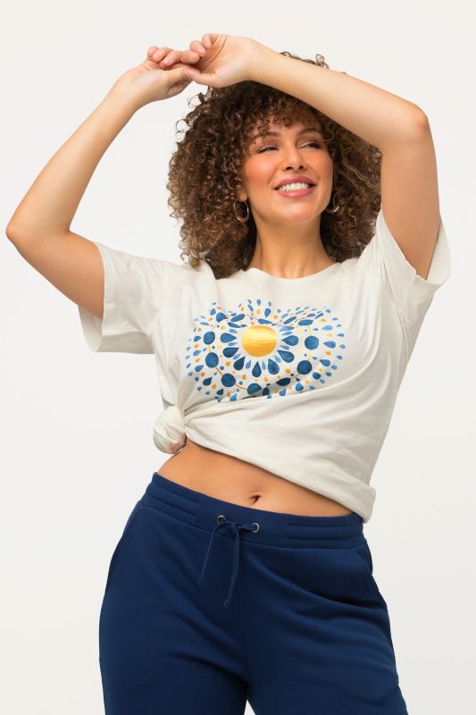T-shirt motif mandala à col rond et manches courtes, coupe évasée