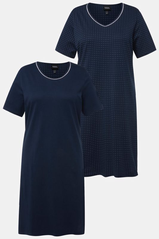 Lot de 2 chemises de nuit, décolleté rond/en V et manches courtes