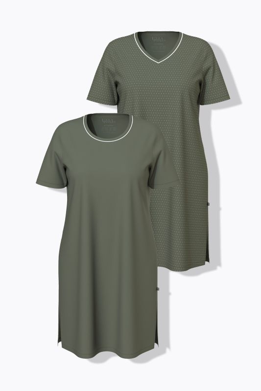 Lot de 2 chemises de nuit, décolleté rond/en V et manches courtes