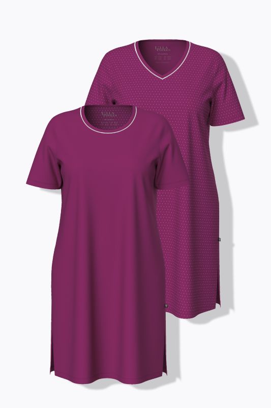 Lot de 2 chemises de nuit, décolleté rond/en V et manches courtes