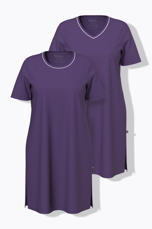 Lot de 2 chemises de nuit, décolleté rond/en V et manches courtes