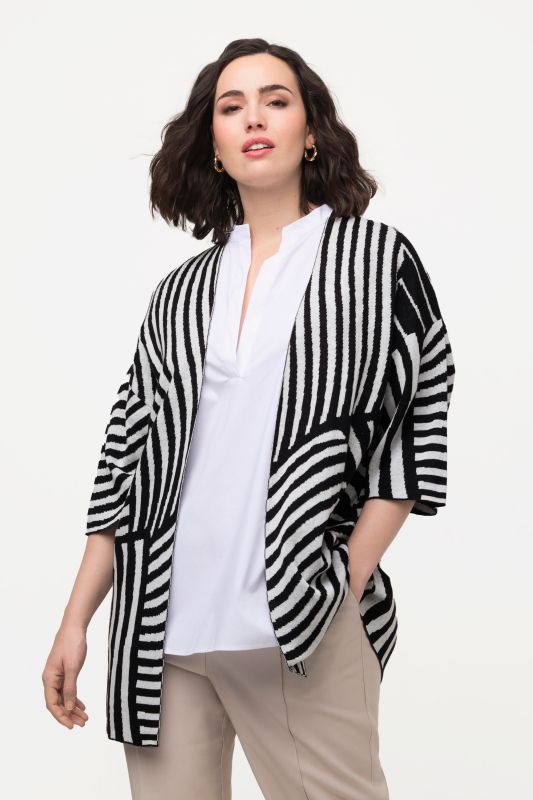 Cardigan en fine maille jacquard à col montant et manches courtes