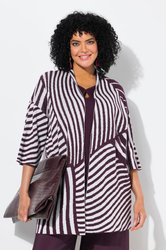 Cardigan en fine maille jacquard à col montant et manches courtes