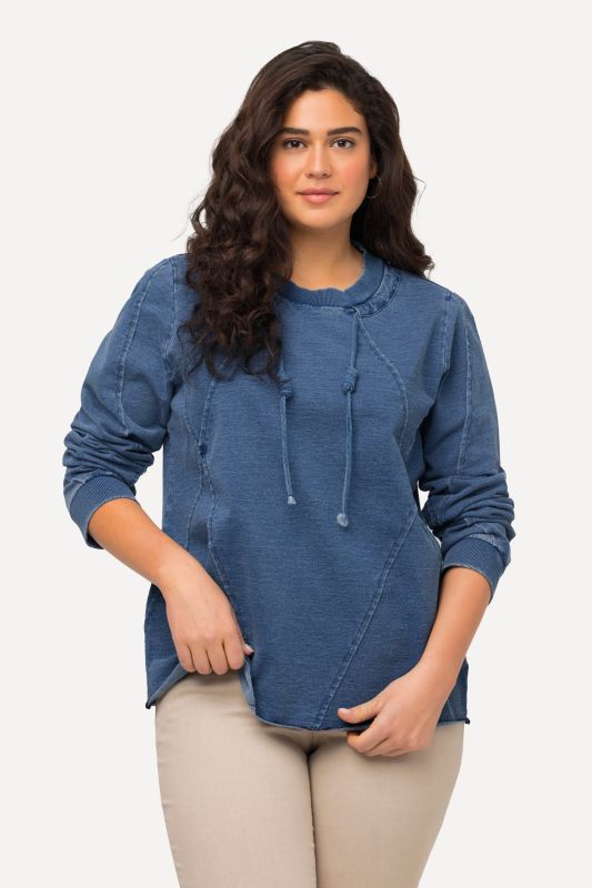 Sweat-shirt à col rond et manches longues, surpiqûres et bords francs