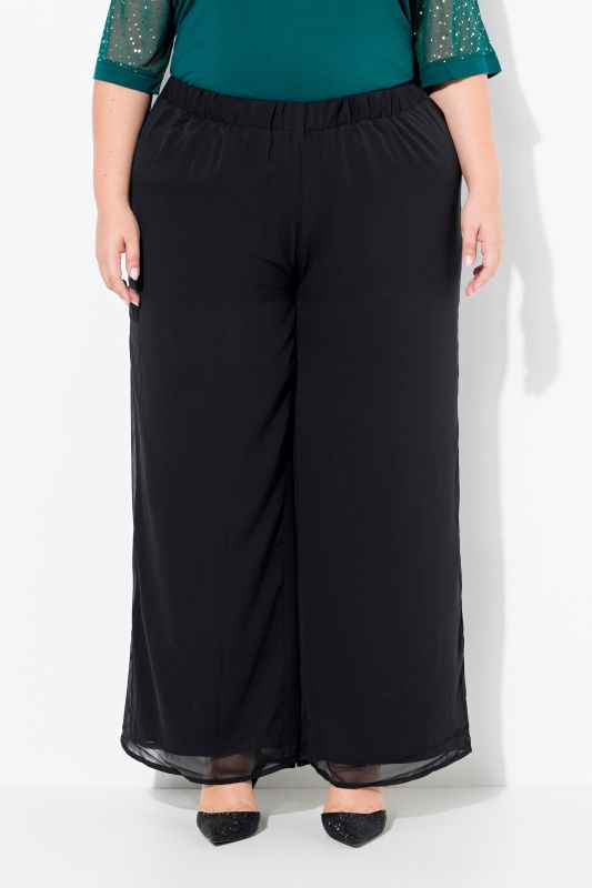 Pantalon en mousseline double épaisseur, jambe large et taille élastique