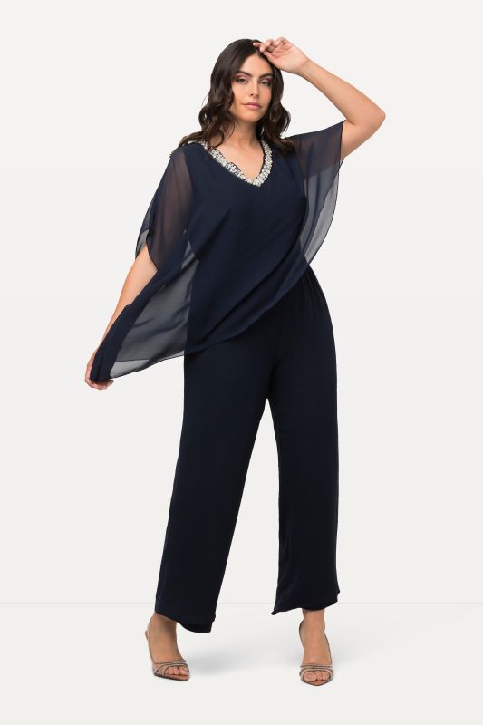 Pantalon en mousseline double épaisseur, jambe large et taille élastique