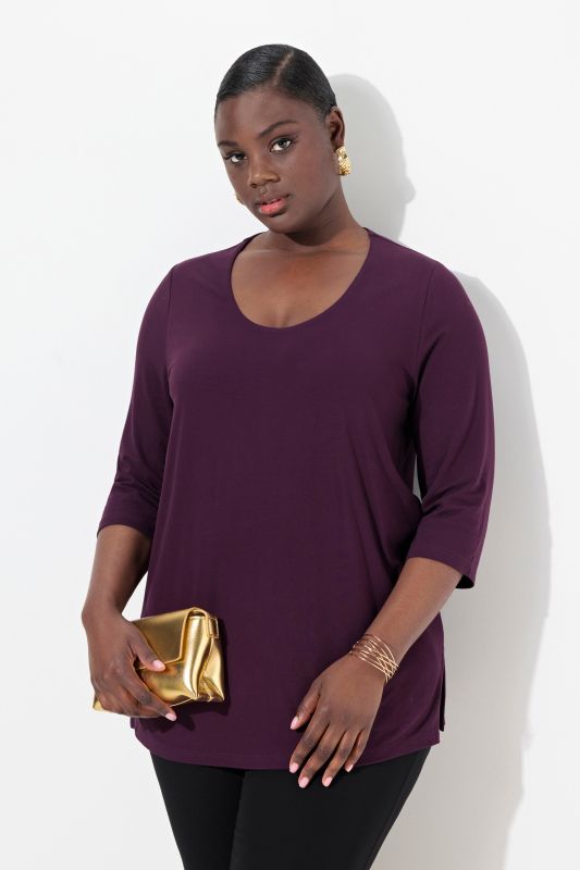 T-shirt manches 3/4, décolleté rond et profond