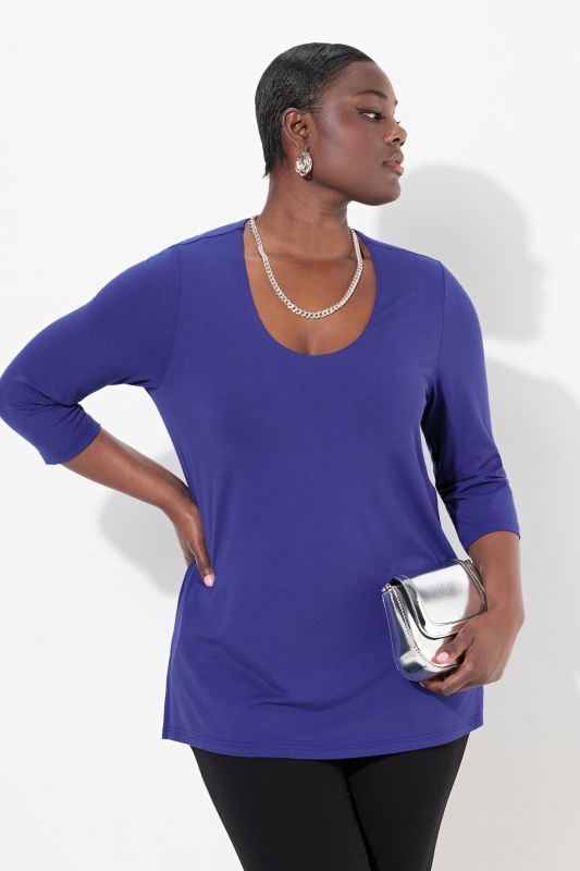 T-shirt manches 3/4, décolleté rond et profond