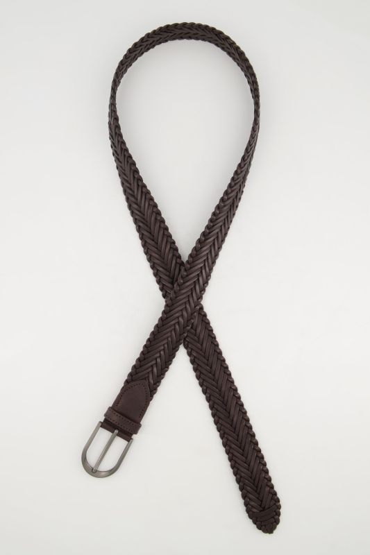 Ceinture en cuir tressé, boucle métallique