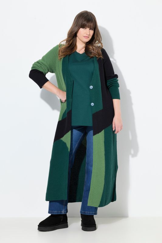 Cardigan long à col en V, matière texturée en coton bio