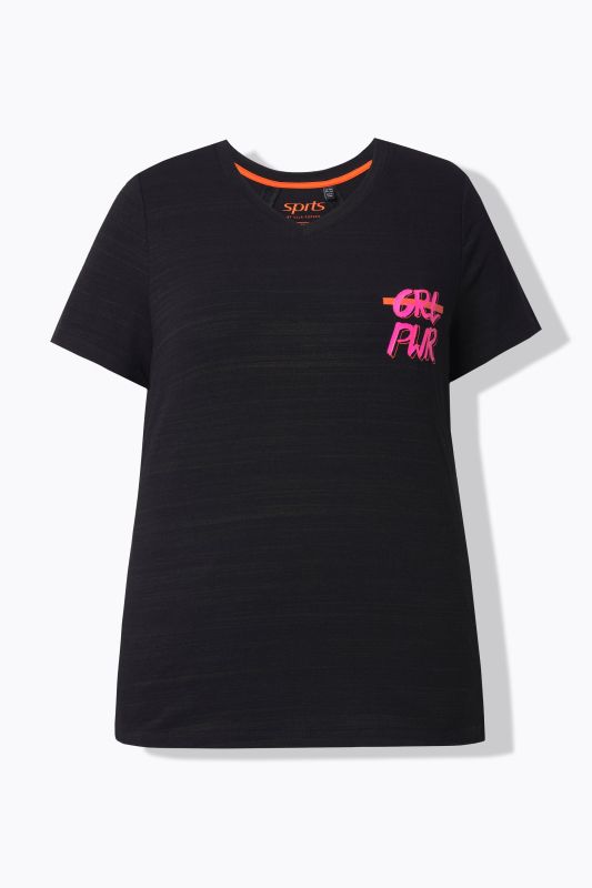 T-shirt technique, manches courtes et décolleté en V, découpes dans le dos, matière recyclée