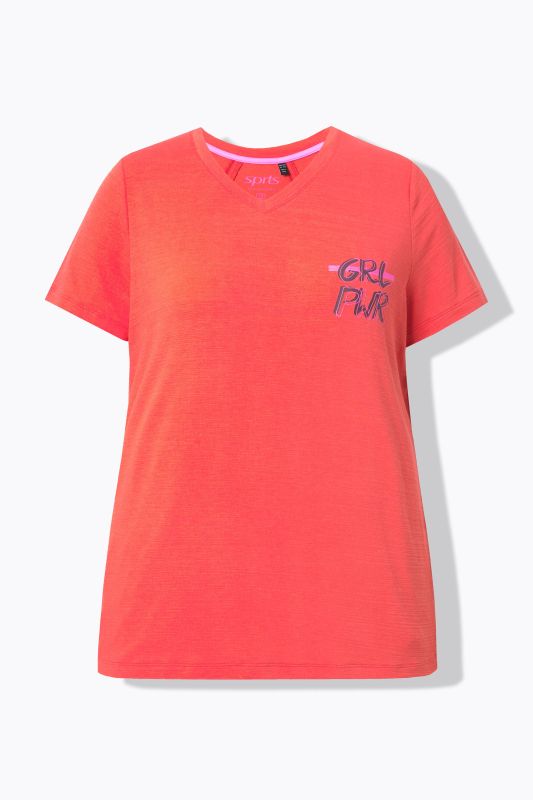 T-shirt technique, manches courtes et décolleté en V, découpes dans le dos, matière recyclée