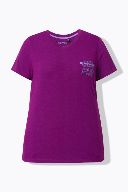 T-shirt technique, manches courtes et décolleté en V, découpes dans le dos, matière recyclée