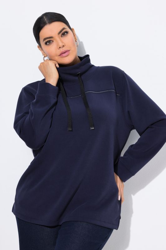 Sweat-shirt avec strass fantaisie, col montant et manches 3/4, collection Classic