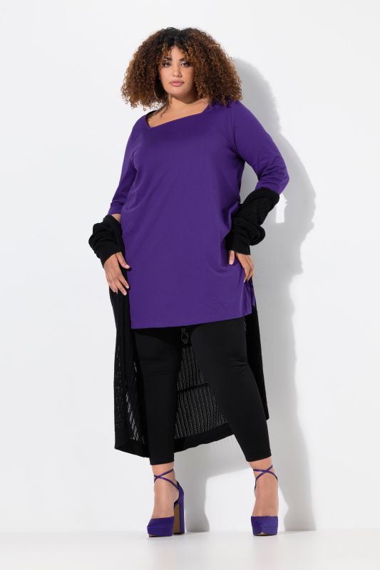 T-shirt long, coupé évasée, décolleté carré et manches 3/4