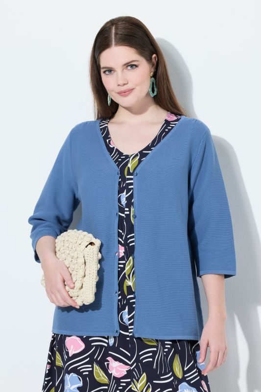 Cardigan en coton bio, encolure en V et manches 3/4
