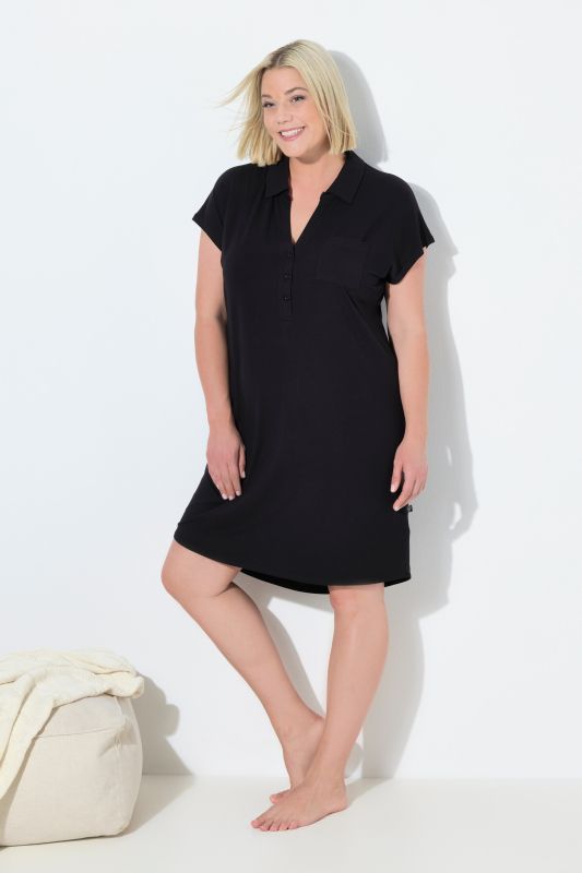 Chemise de nuit oversize, manches courtes et décolleté en V, col chemise