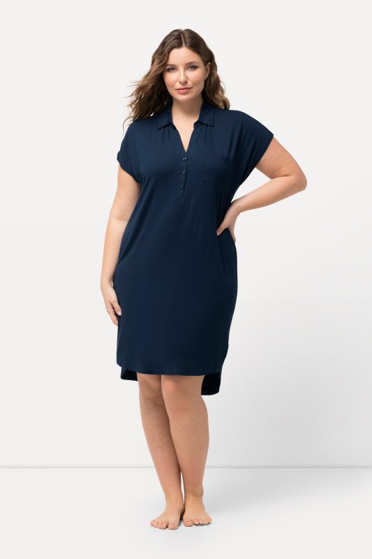 Chemise de nuit oversize, manches courtes et décolleté en V, col chemise