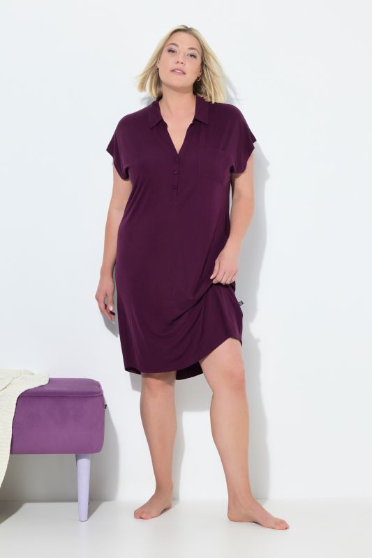 Chemise de nuit oversize, manches courtes et décolleté en V, col chemise