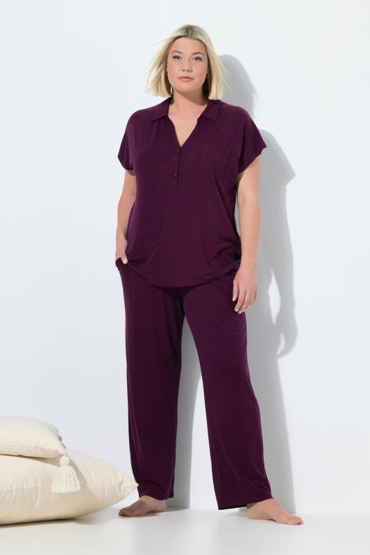 Pyjama oversize deux pièces, pantalon + T-shirt col chemise et manches courtes