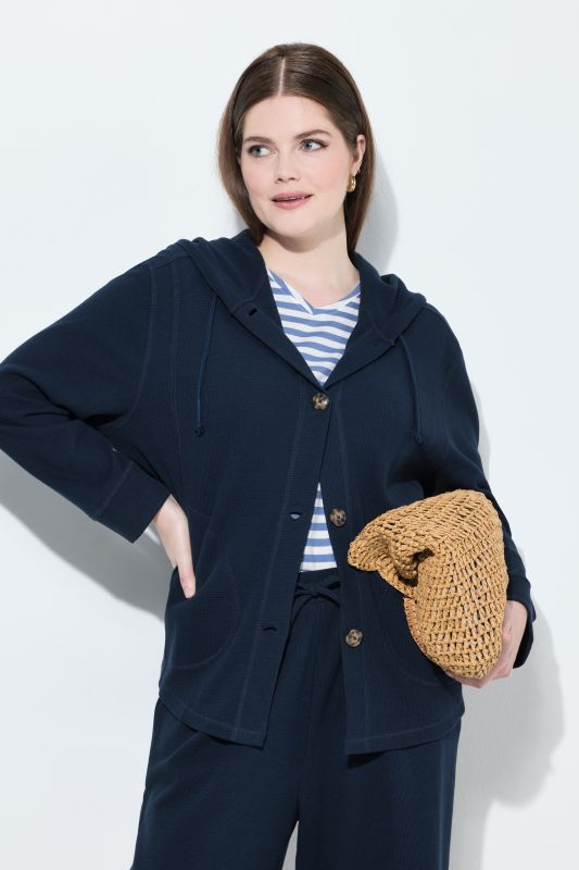 Veste à capuche en molleton de coton bio, texture gaufrée