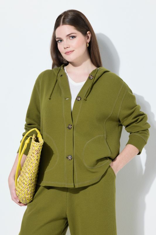 Veste à capuche en molleton de coton bio, texture gaufrée