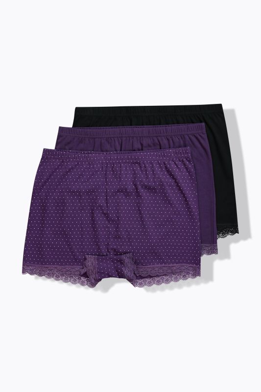 Lot de 3 shorties, dentelle et motif à pois
