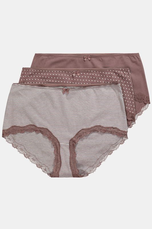 Lot de 3 culottes hipster, rayures/pois/uni