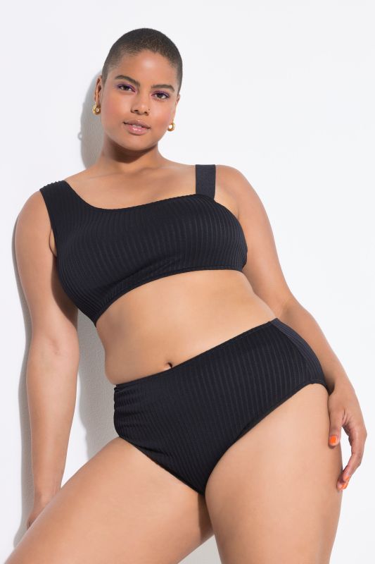 Culotte de bikini taille haute. Rayures texturées
