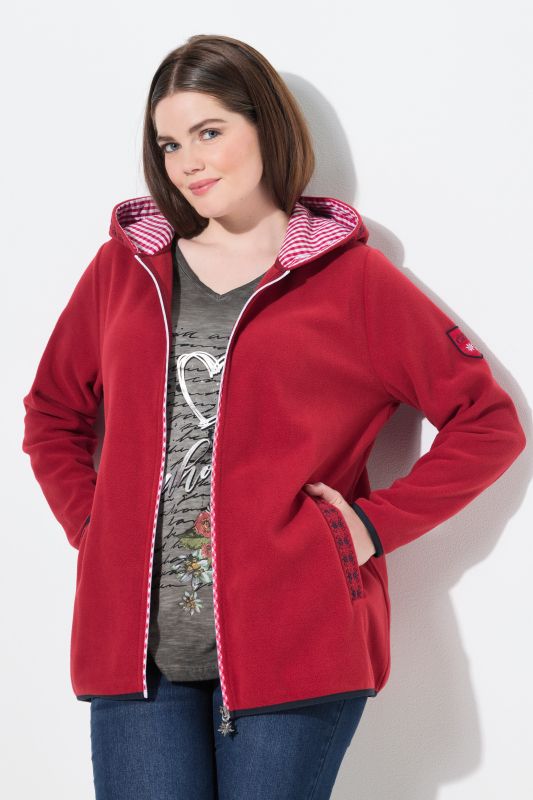 Veste en polaire inspirée du costume traditionnel bavarois, avec capuche, broderie fantaisie et manches longues