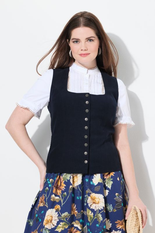 Bustier inspiré du costume traditionnel tyrolien en velours smocké. Coupe Slim sans manches