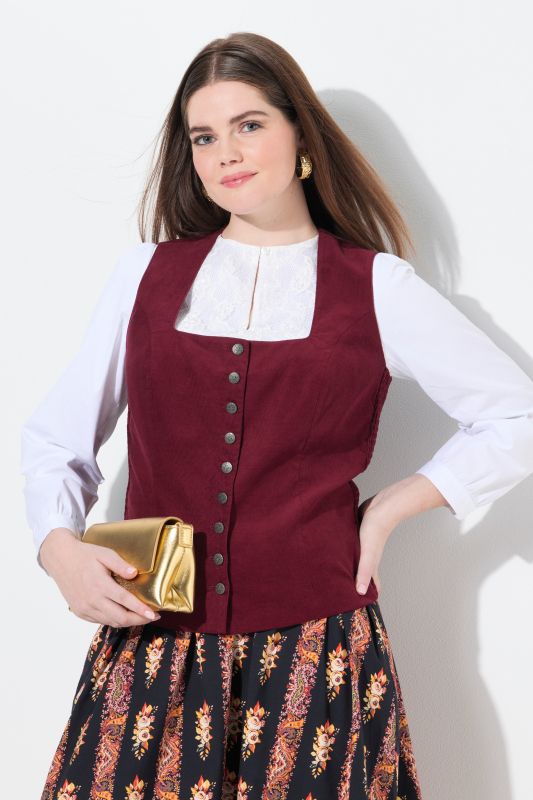 Bustier inspiré du costume traditionnel tyrolien en velours smocké. Coupe Slim sans manches