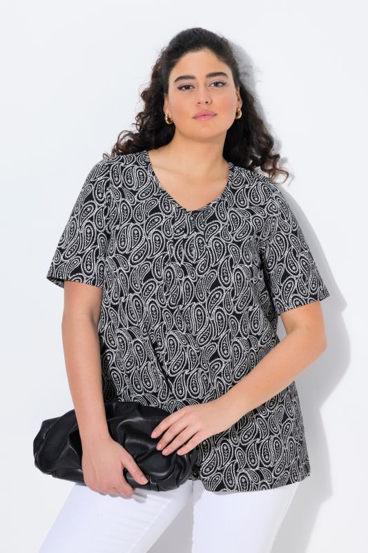 T-shirt avec plis fantaisie, silhouette en A évasée, col  en V et manches courtes