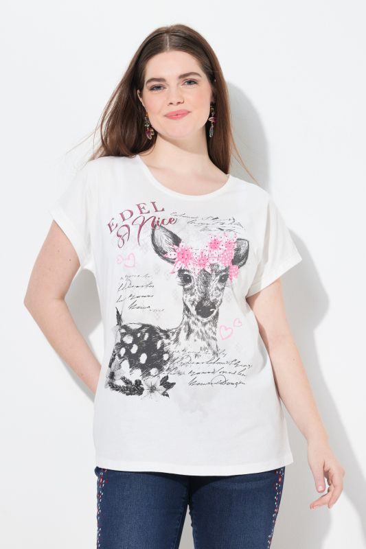 T-shirt oversize. Col rond et manches courtes. Imprimé faon